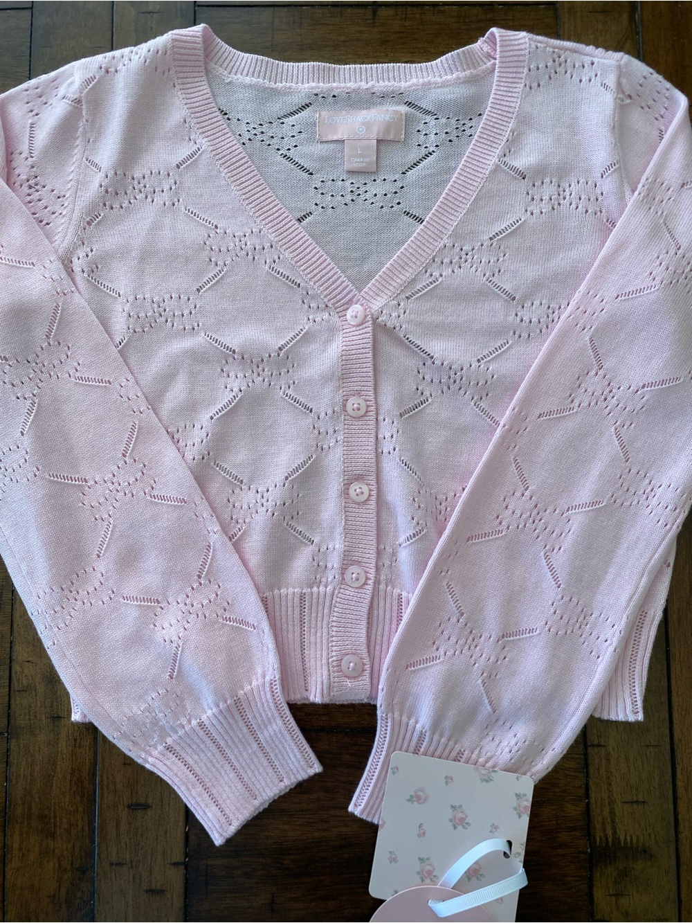 LoveShackFancy Emilie Shrunken Pointelle Bow Cardigan